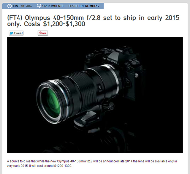 M.ZUIKO DIGITAL ED 40-150mm F2.8 PROは2014発表、2015年発売。価格は約$1,200を超え！？