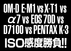 OM-D E-M1 vs X-T1 vs α7 vs EOS 70D vs D7100 vs PENTAX K-3！ISO感度比較レビュー