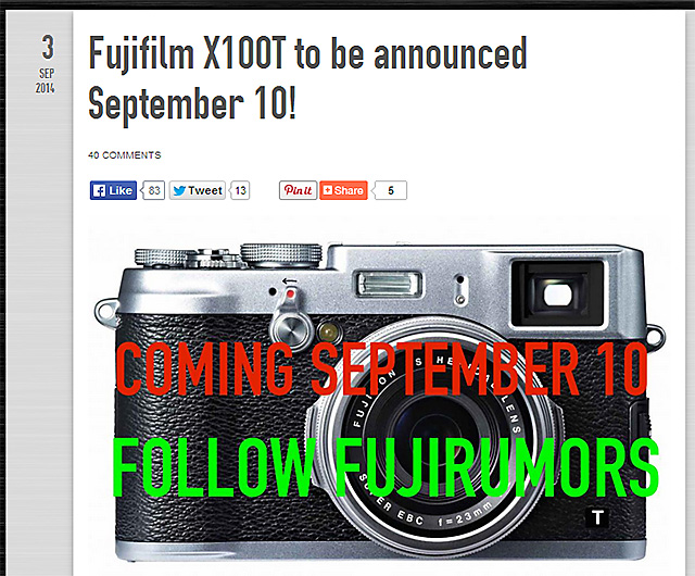 富士フイルム「X100T」9月10日発表！？センサーは16MPセンサー！？
