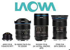 LAOWA 10-18mm f/4.5-5.6 FE Zoom, LAOWA 100mm f/2.8 2X Ultra Macro APO, LAOWA 17mm f/4 GFX Zero-D, LAOWA 4mm f/2.8 Fisheye MFT