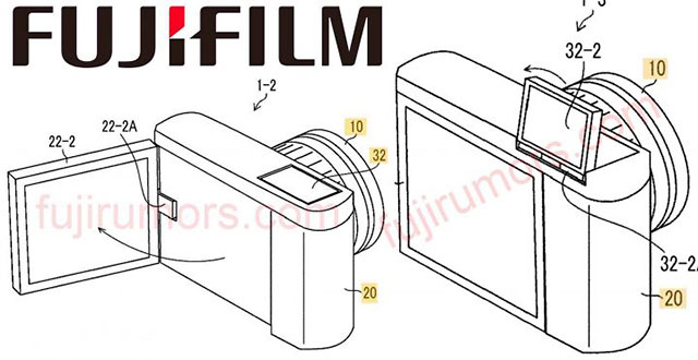 富士フイルムのチルト式の上面液晶画面の特許