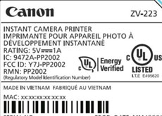キヤノンが新型インスタントカメラプリンター「ZV-223」を海外の認証機関に登録した模様。インスタントカメラプリンター「iNSPiC ZV-123」の後継機！？