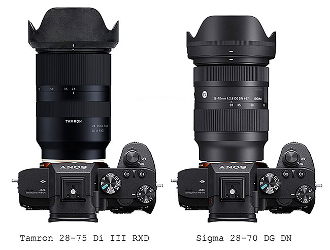 シグマ「28-70mm F2.8 DG DN | Contemporary」とタムロン「28-75mm F/2.8 Di III RXD」のサイズ比較