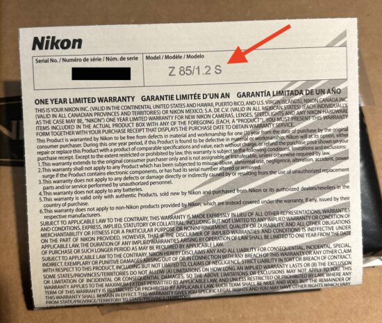 「NIKKOR Z 35mm f/1.8 S」を購入したら「Z 85/1.2 S」と書かれた保証書が入っていた模様。「NIKKOR Z 85 mm f/1.2 S」の発表は近い！？