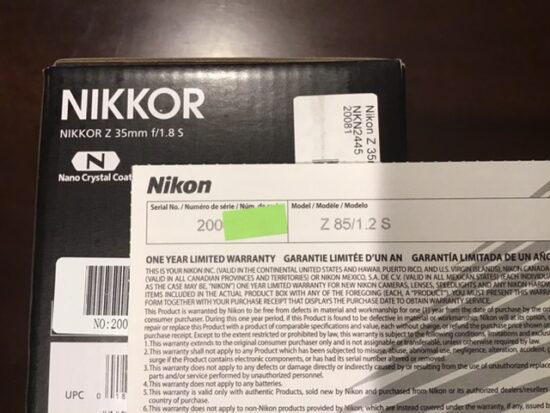 また「NIKKOR Z 35mm f/1.8 S」を購入したら「Z 85/1.2 S」と書かれた保証書が入っていた人がいた模様。