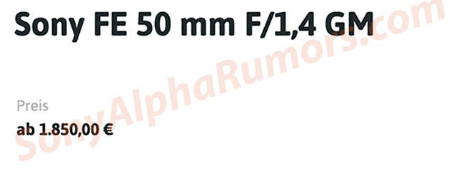 ソニー「FE 50mm F1.4 GM」の情報がドイツにウェブサイトにフライング掲載されていた！？