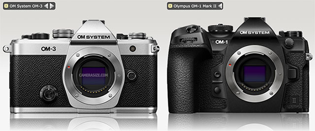 OMデジタルの「OM-3」と「OM-1 Mark II」のサイズ比較。