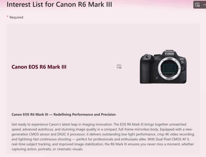小売店が「EOS R6 Mark III」をフライング投稿していた模様。