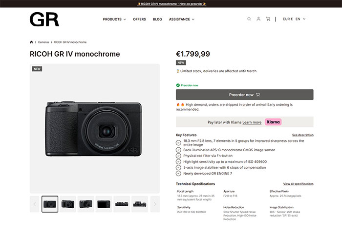 リコー「GR IV Monochrome」