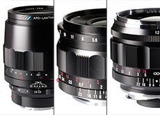 「MACRO APO-LANTHAR 110mm F2.5 E-mount」「COLOR-SKOPAR 21mmF3.5 Aspherical E-mount」「NOKTON 50mm F1.2 Aspherical VM」